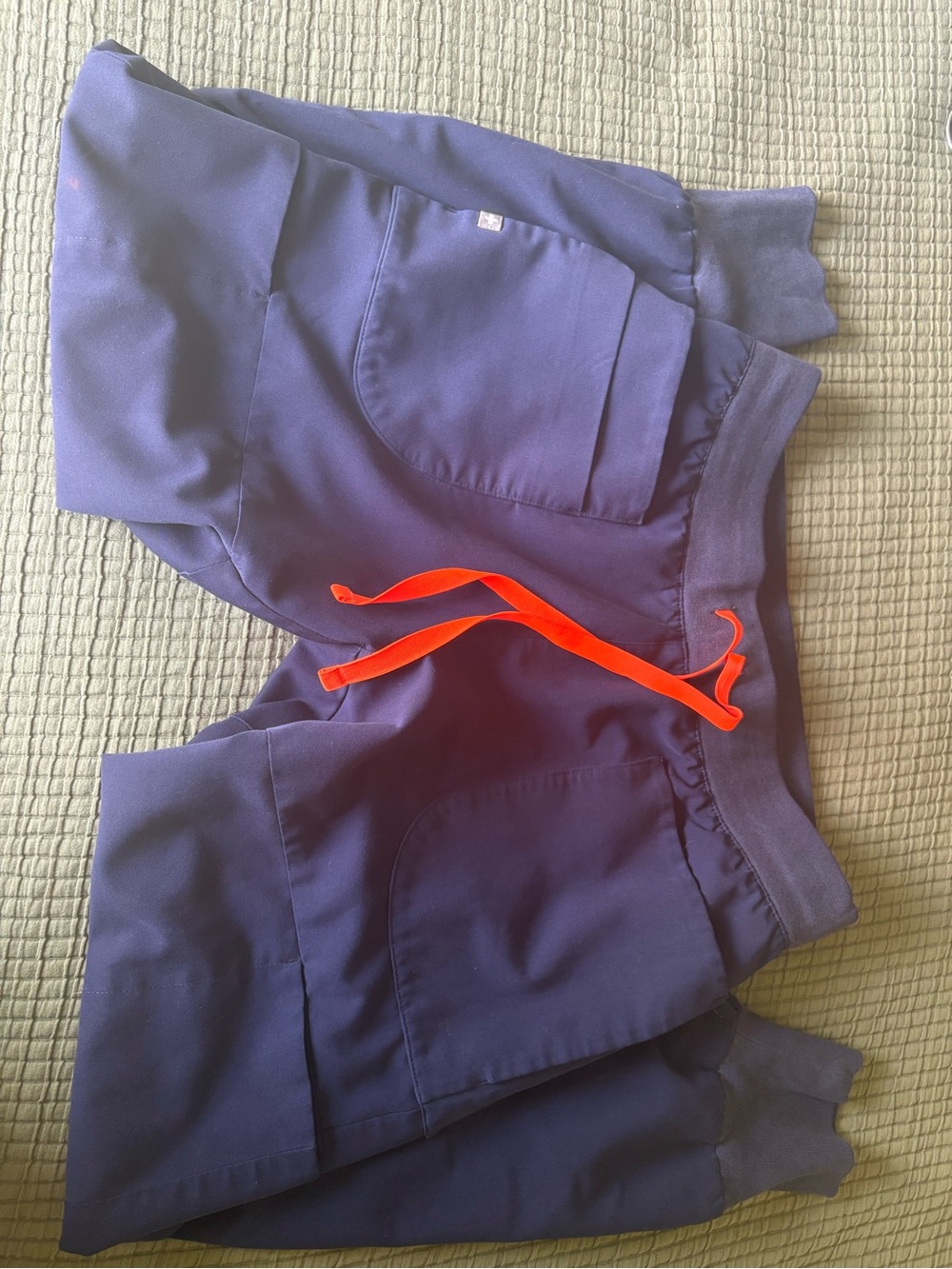 Figs Navy Scrub Joggers with Bright Orange Drawstring